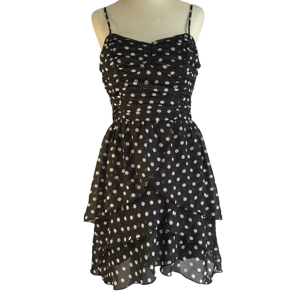 American Rag Cie Black White Polka Dot Ruffled Skirt Spaghetti Straps Size Med